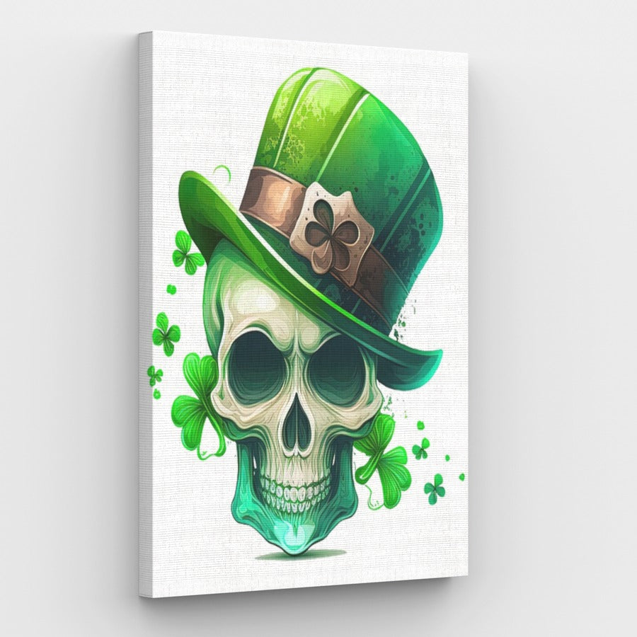 St. Patrick Totenkopf mit grünem Hut auf Leinwand – Malen-nach-Zahlen-Shop