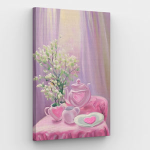 Ontbijtharmonie in roze canvas - Schilderij op nummerwinkel