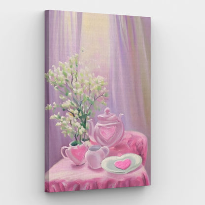 Breakfast Harmony in Pink Canvas - Painting by numbers shop