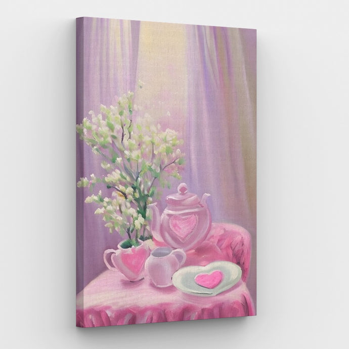 Breakfast Harmony in Pink Paint by Numbers Canvas