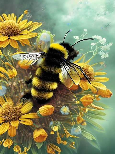 Bumblebee Amongst Yellow Blossoms - Painting by numbers shop
