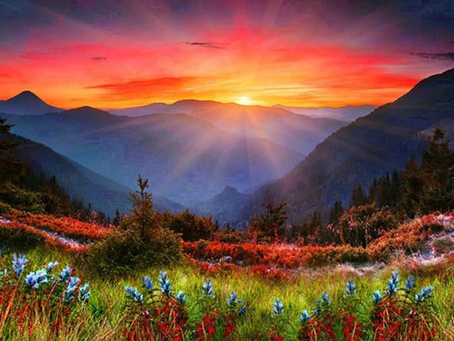 Burning Sunset in the Mountains - Painting by numbers shop