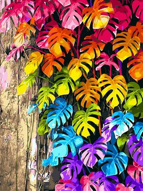 Colorful Monstera Leaves - Painting by numbers shop