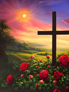 Kreuz im Rosengarten Malen nach Zahlen