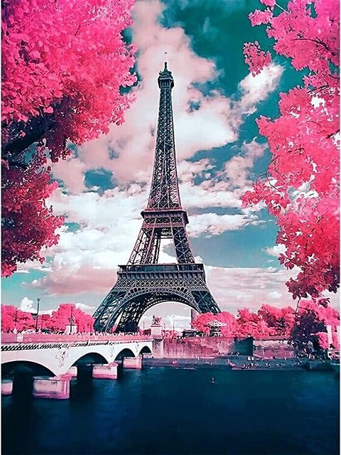 Eiffelturm in Blumen gekleidet - Malen-nach-Zahlen-Shop