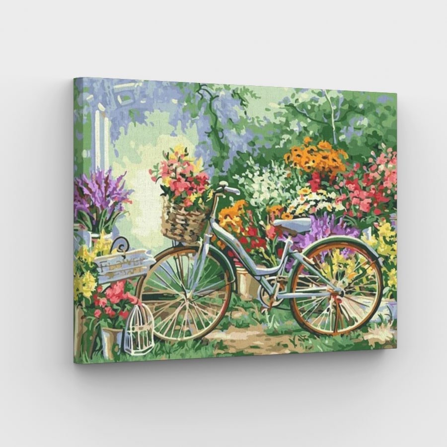 Blumen-Fahrrad-Leinwand – Malen-nach-Zahlen-Shop