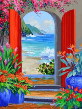 Laad afbeelding in galerijviewer, Flowery Door to the Sea Paint by Numbers