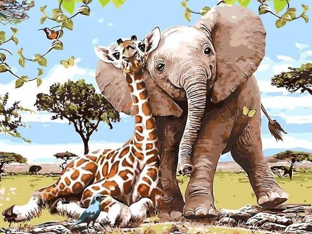 Giraffe and Elephant - Painting by numbers shop
