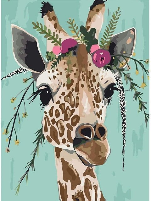 Giraffe Crowned with Flowers - Painting by numbers shop