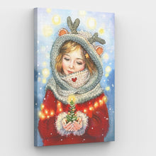 Laad afbeelding in galerijviewer, meisje houdt van Kerstmis Canvas Verf op nummer