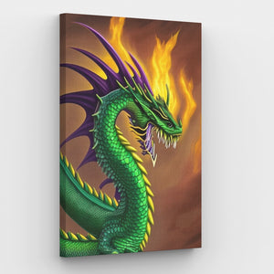 Green Dragon Breathing Fire Canvas - Painting by numbers shop