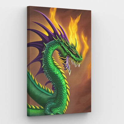 Green Dragon Breathing Fire Canvas - Schilderen op nummer winkel