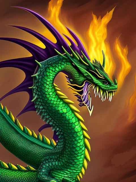 Green Dragon Breathing Fire - Painting by numbers shop