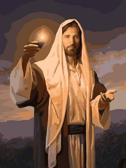 Jesus mit einer Kerze - Malen-nach-Zahlen-Shop