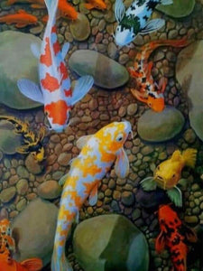 Paint by Numbers- Koi Fish 8x16 inch Linen Canvas Paintworks - Digital Oil Painting Canvas Kits for Adults Children Kids Decorations Gifts (Framed)