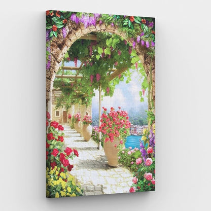 Mediterrane Flowery Gate Canvas - Schilderij op nummer winkel