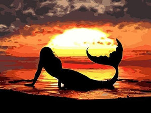 Meerjungfrau bei Sonnenuntergang - Malen-nach-Zahlen-Shop