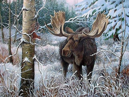 Moose in Winter Forrest - Schilderen op nummer winkel