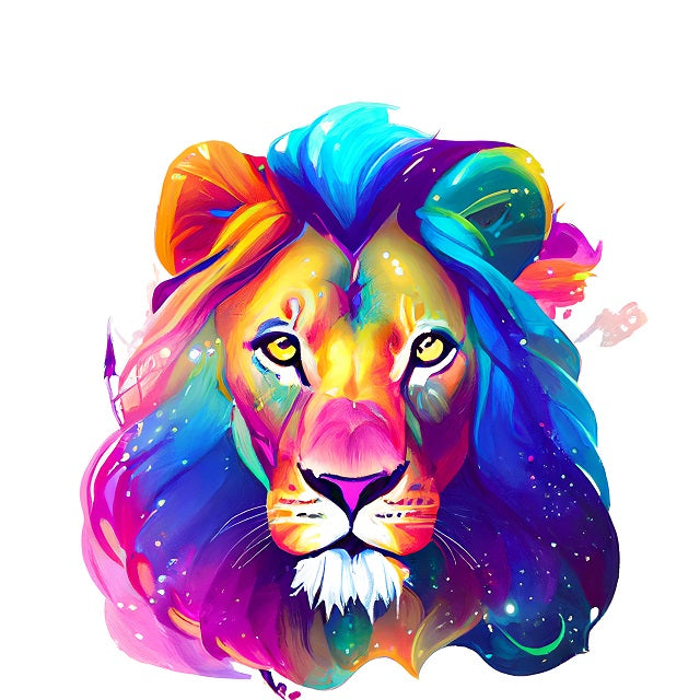 Neon Color Lions Head Paint by Numbers