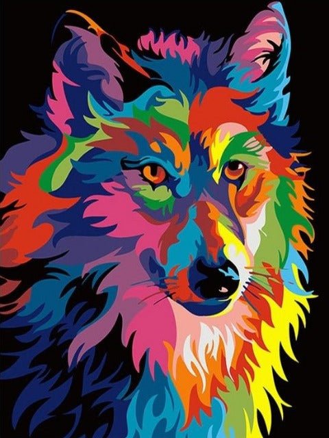 Neon Wolf Paint by Numbers Kit - Painting by numbers shop