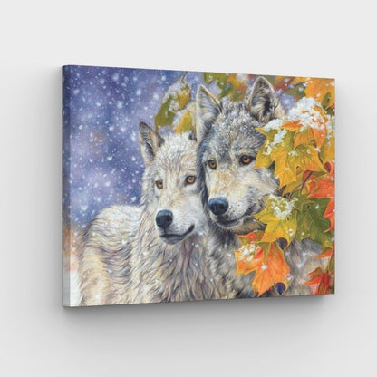 Pair of Wolves in the Snow Canvas - Painting by numbers shop