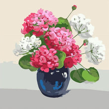 Laad de afbeelding in de galerijviewer, roze en witte hortensia's schilderen op nummer