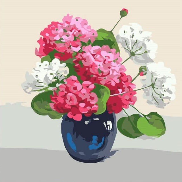 Pink and White Hydrangeas Paint by Numbers