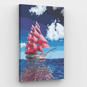 Pink Sailboat Canvas - Painting by numbers shop