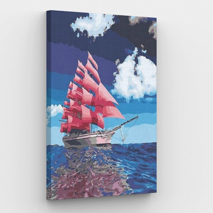 Rosa Segelboot-Leinwand – Malen-nach-Zahlen-Shop