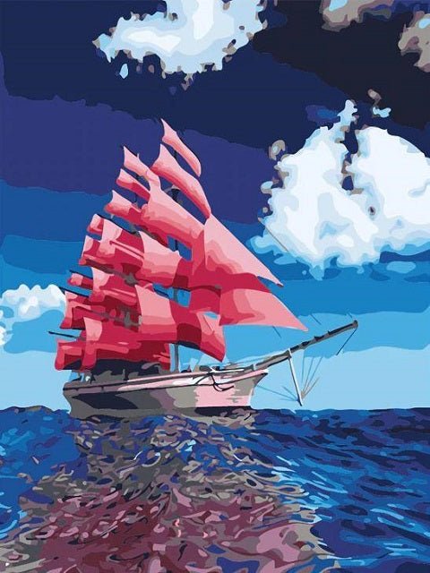 Rosa Segelboot - Malen-nach-Zahlen-Shop