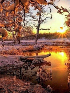 Poetischer Winter-Sonnenuntergang - Malen-nach-Zahlen-Shop