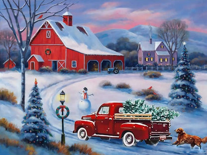 Red Truck Drives Home - Painting by numbers shop