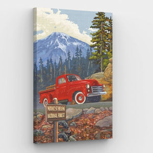 Red Truck in Forest Canvas - Painting by numbers shop