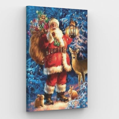 Weihnachtsmann mit Hirsch auf Leinwand – Malen-nach-Zahlen-Shop