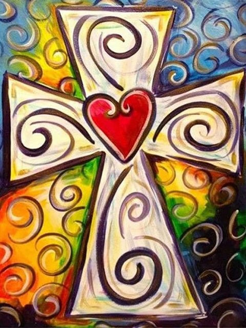 Stained Glass Heart Cross - Painting by numbers shop