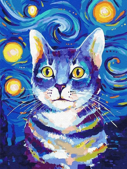 Starry Night Cat - Schilderen op nummer winkel
