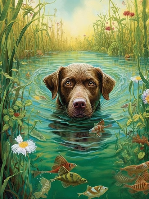 Schwimmender Hund - Malen-nach-Zahlen-Shop
