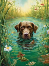 Laad afbeelding in Gallery-viewer, zwemmende hond verf op nummer