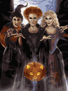 Drei schöne Hexen malen nach Zahlen