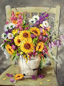 Vintage Eimer mit Blumen - Malen-nach-Zahlen-Shop