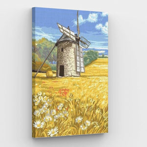 Windmühle im Feld Leinwand - Malen-nach-Zahlen-Shop